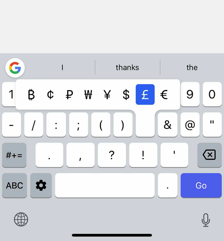 Google'ın Yeni iOS Klavyesine Bitcoin Sembolünü Ekledi